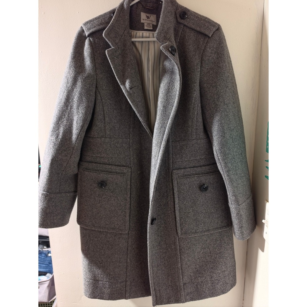 Worthington Gray Wool Blend Pea Coat Military Style Jacket Large